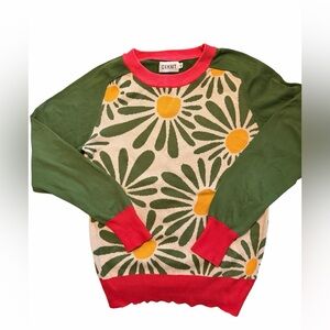Green and Red Floral Women's Sweater